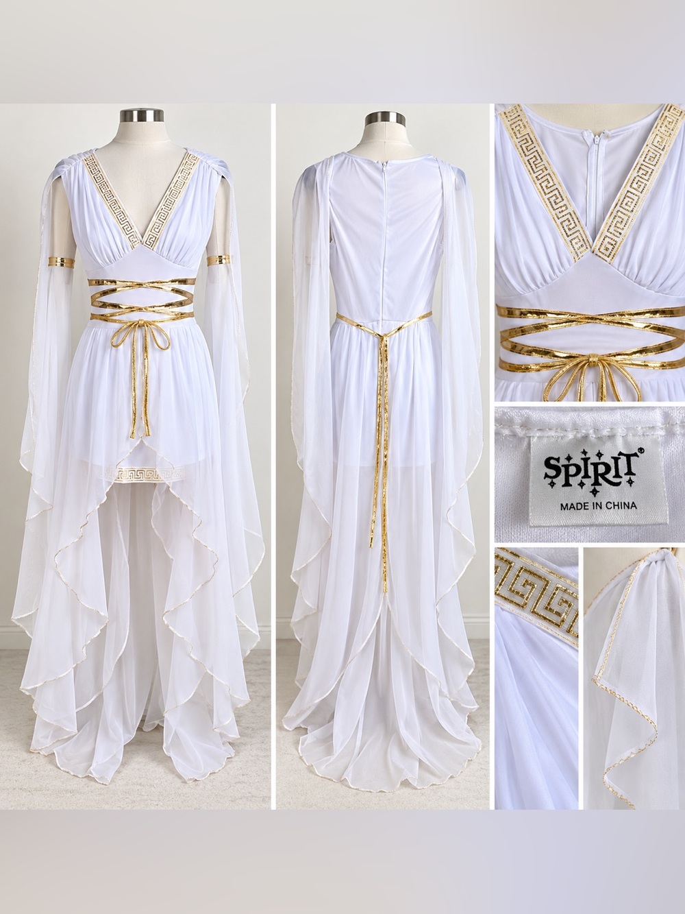 Greek Goddess Adult Costume white gold Roman toga dress/cape. Cuffs & headpiece.